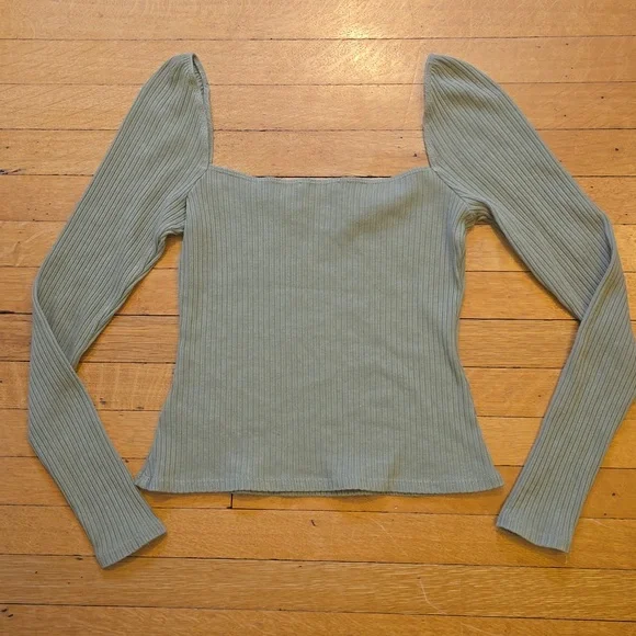 Reformation, Square Neck Ribbed Cropped Top, Sage Green, VGUC, Women's M - Picture 2 of 11